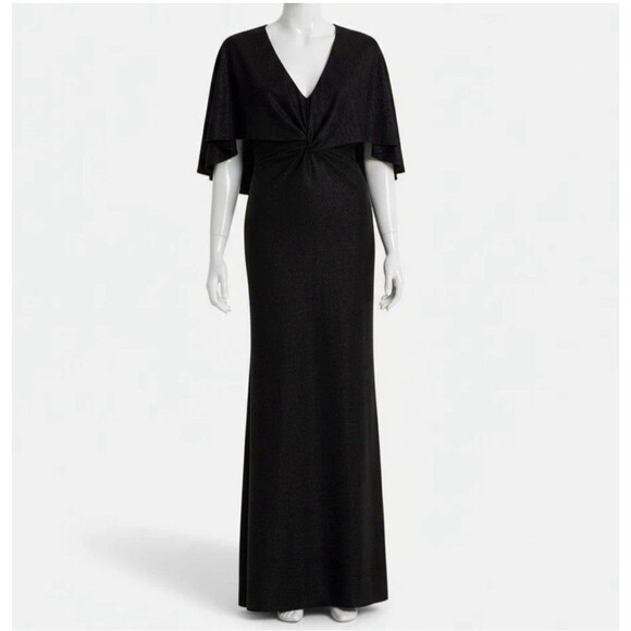 Lauren Ralph Lauren Dresses & Skirts - NEW Lauren Ralph Lauren Women's Black Twist-Front Cape-Overlay Gown Dress Sz 10